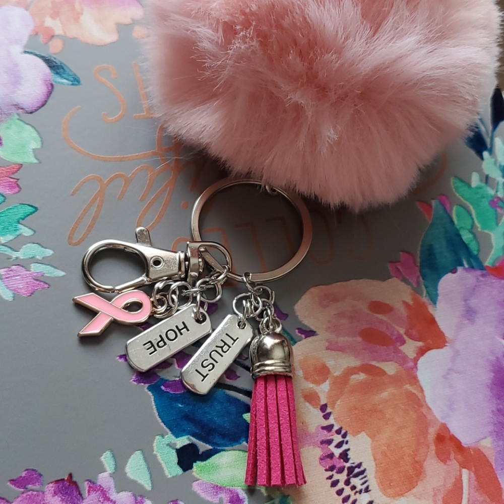 Breast Cancer Awareness 🎀 Pom Pom keychain